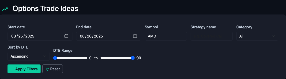 Options Idea Filter Interface