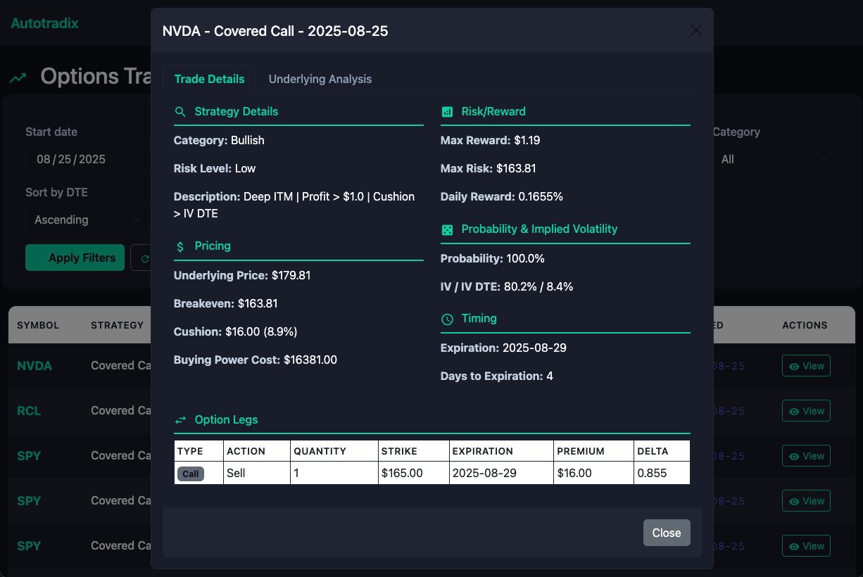 Trade Detail View